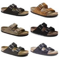Birkenstock Arizona Soft Footbed Suede Leather Sandals Taupe Black Mocha Mink