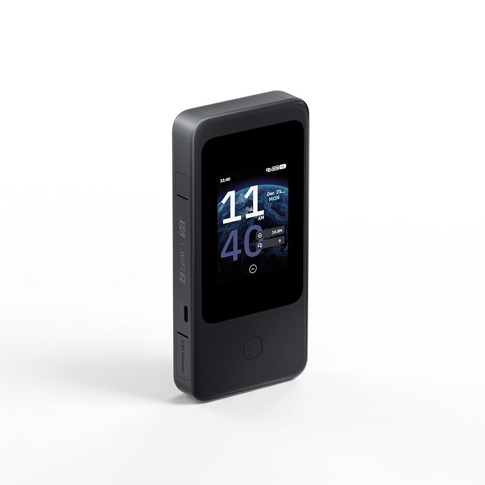 GL.iNet MUDI 7 (GL-E5800) Wi-Fi 7 5G Travel Router with eSIM & Dual SIM, 2.8" Touchscreen, Tri-Band up to 5.76 Gbps, 2.5G Ethernet, 700Mbps VPN, 13.5h Battery — Mobile Hotspot for Travel, Livestream